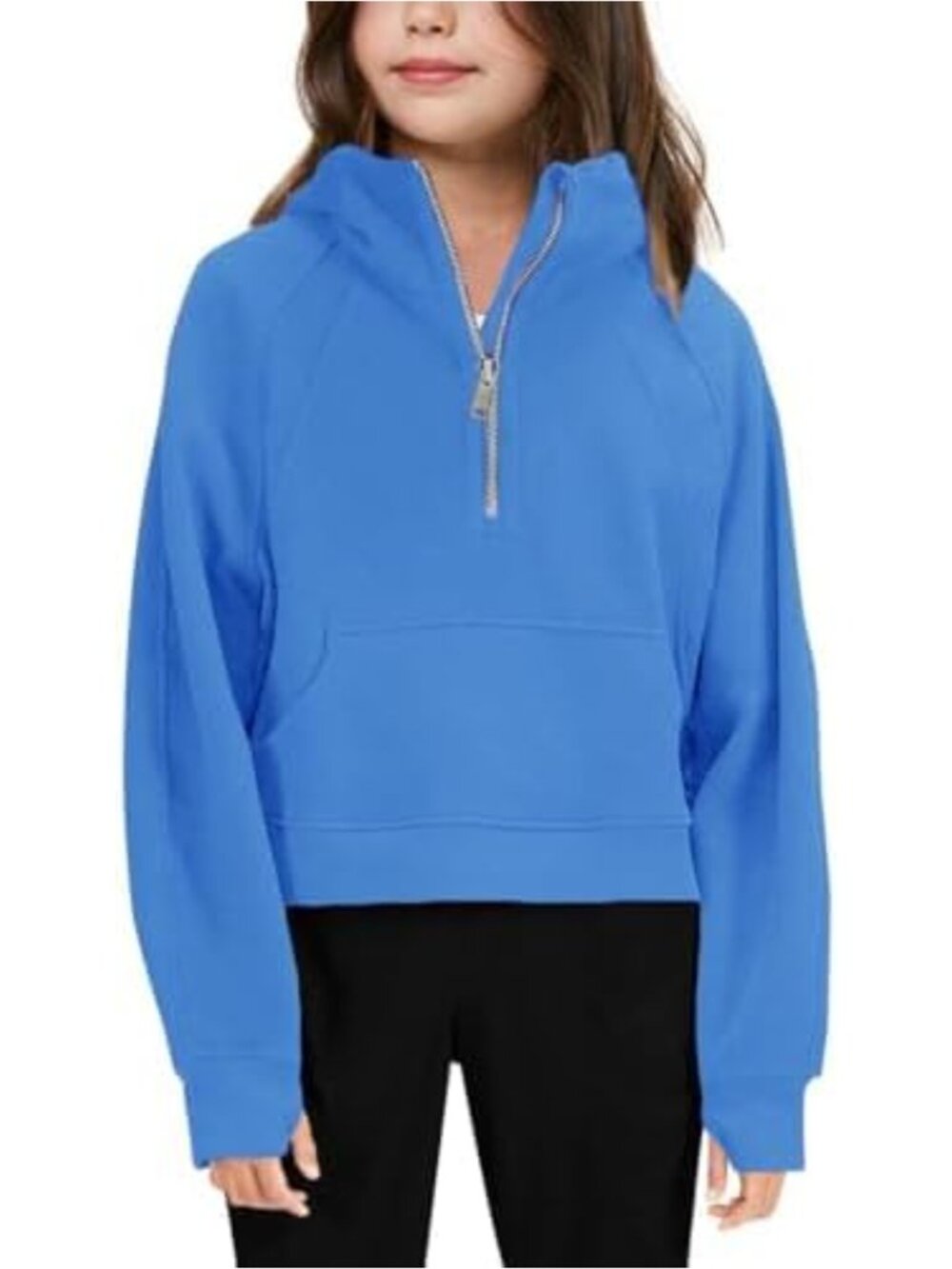 Half Zip Hoodie Sweatshirt Pullover Crop Top Thumbhole